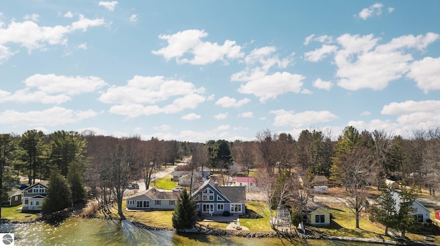 aerial view with a view of trees and a water view