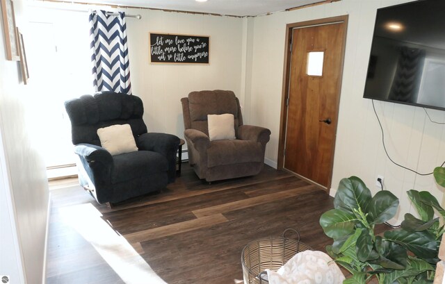 5661 Golfridge Rd, Alma, MI 48801 - living area with dark wood finished floors and baseboard heating