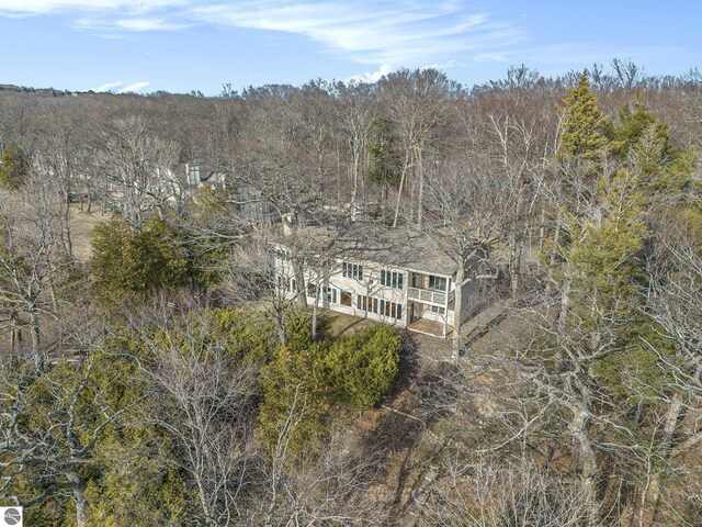 aerial view with a wooded view