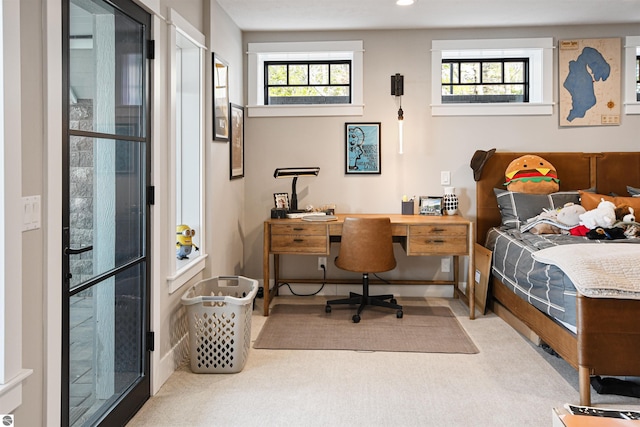 5568 Lakeview Dr, Interlochen, MI 49643 - bedroom featuring carpet, a desk, and recessed lighting