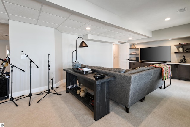 5568 Lakeview Dr, Interlochen, MI 49643 - living room with light colored carpet, recessed lighting, and baseboards