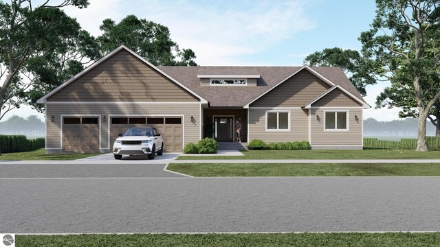 craftsman-style home with a front lawn, a garage, and driveway