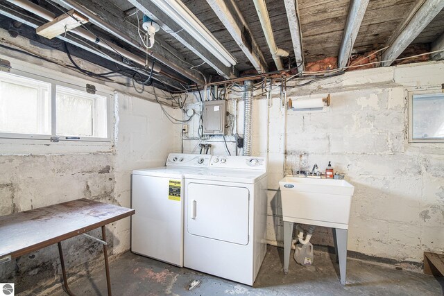 622 Leelanau Ave, Frankfort, MI 49635 - laundry area featuring electric panel, laundry area, and washer and dryer