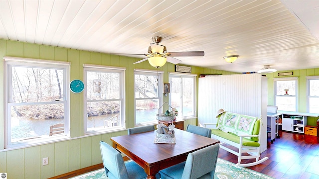 17429 Summit Ct, Barryton, MI 49305 - sunroom featuring healthy amount of natural light, wood finished floors, wood ceiling, a water view, and wood walls