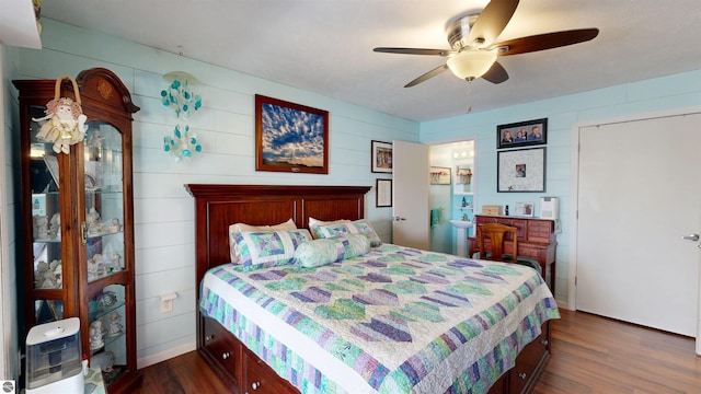 17429 Summit Ct, Barryton, MI 49305 - bedroom with dark wood-type flooring and a ceiling fan