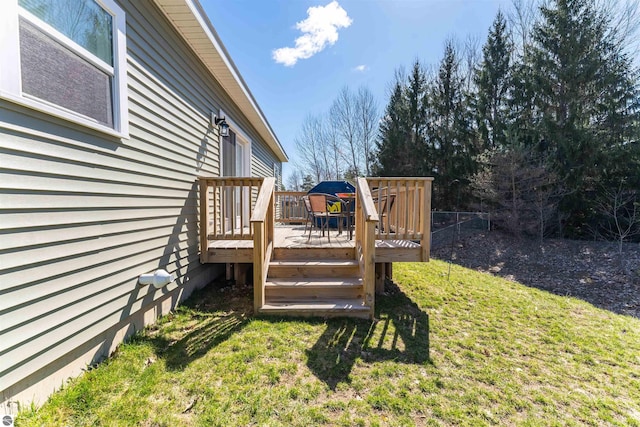 deck featuring a lawn and fence
