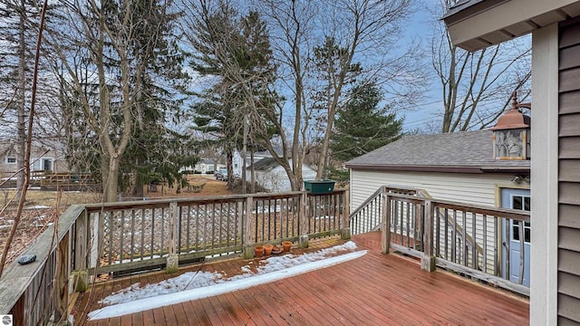 view of snow covered deck
