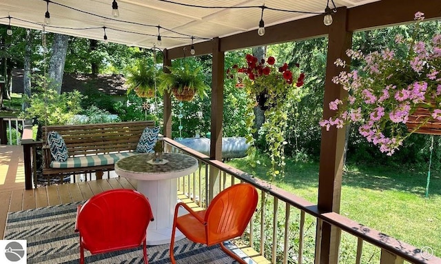 view of wooden balcony with a wooden deck