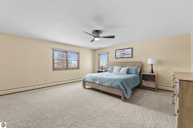 800 Evart St, Cadillac, MI 49601 - bedroom with carpet floors, a baseboard radiator, a baseboard heating unit, and ceiling fan