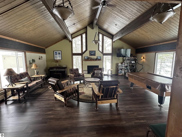 living room featuring a wealth of natural light, a large fireplace, and wood-type flooring
