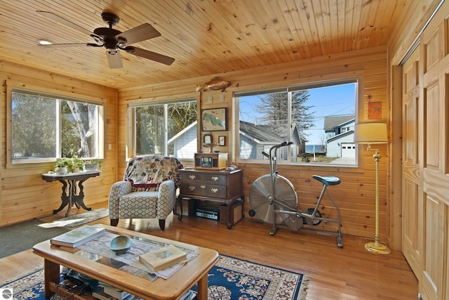 112 N Benzie Blvd, Beulah, MI 49617 - interior space featuring a wealth of natural light, wood walls, wood ceiling, and wood finished floors