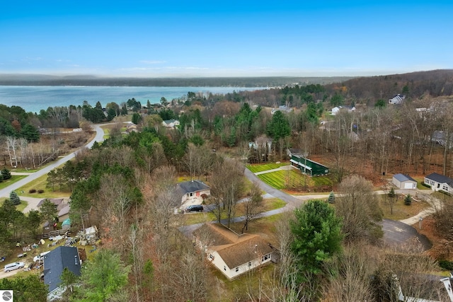 aerial view with a water view