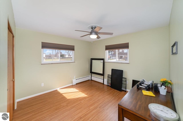 1006 Mcvey St, Mount Pleasant, MI 48858 - office space with a baseboard radiator, ceiling fan, plenty of natural light, and light wood-style floors