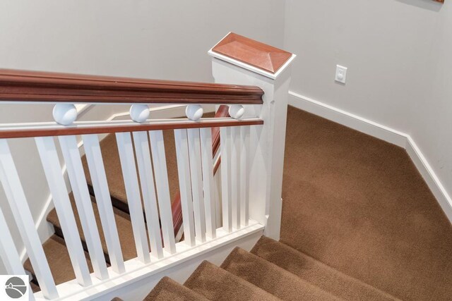6579 Woods Creek Dr, Charlevoix, MI 49720 - staircase with carpet flooring and baseboards