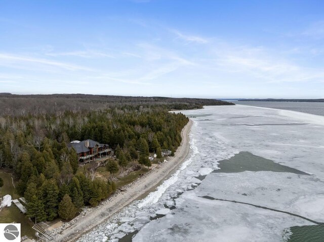 6579 Woods Creek Dr, Charlevoix, MI 49720 - drone / aerial view with a water view and a wooded view