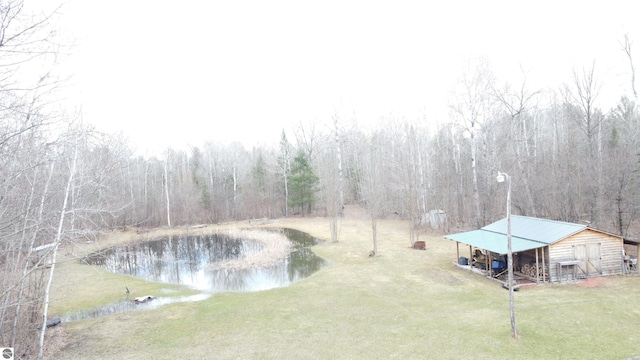 view of water feature with a wooded view