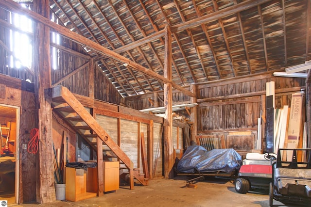 garage with wooden walls