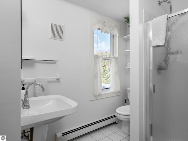 215 N Saint Marys St, Suttons Bay, MI 49682 - full bathroom with visible vents, a baseboard radiator, a shower stall, and a wealth of natural light
