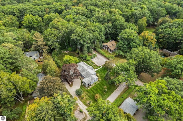 bird's eye view featuring a view of trees