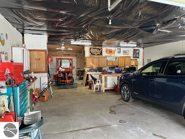 garage featuring a workshop area