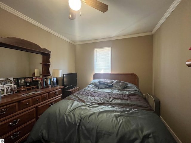 5071 Corey Rd, Mancelona, MI 49659 - bedroom with crown molding and a ceiling fan