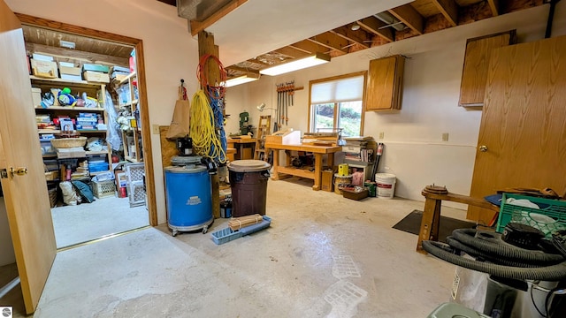 below grade area featuring a workshop area