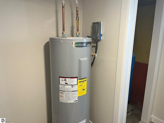 utility room with electric water heater