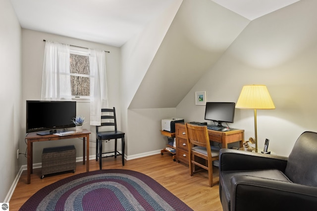 office area featuring wood finished floors and baseboards
