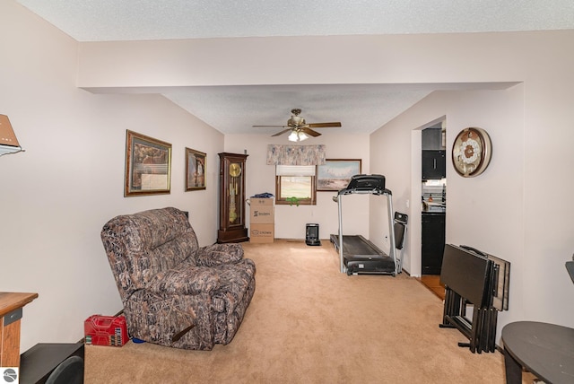 4631 Cardinal Dr, Mount Pleasant, MI 48858 - interior space featuring a ceiling fan, light colored carpet, and a textured ceiling