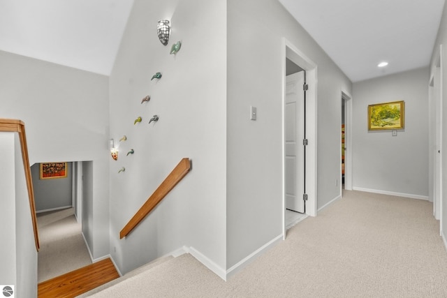 2127 E Timberlane Dr, Traverse City, MI 49686 - hall with carpet flooring, baseboards, an upstairs landing, and recessed lighting