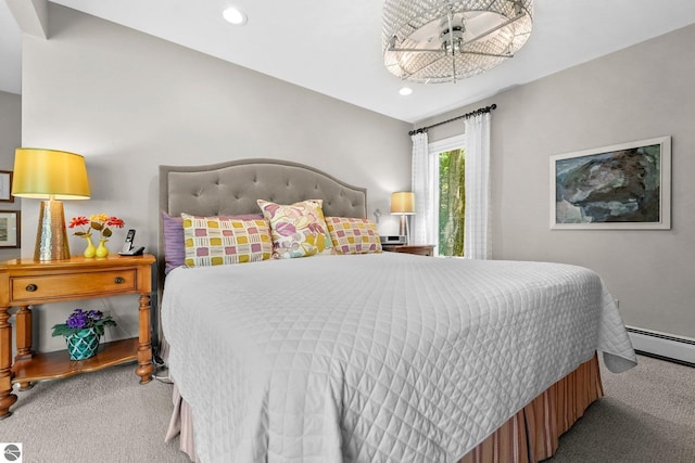 2127 E Timberlane Dr, Traverse City, MI 49686 - carpeted bedroom featuring recessed lighting and a baseboard heating unit