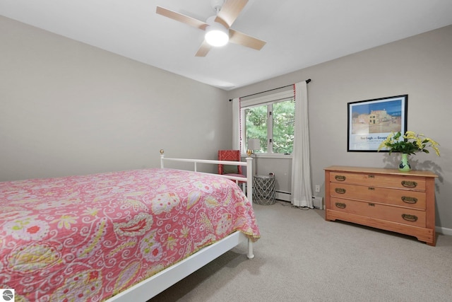 2127 E Timberlane Dr, Traverse City, MI 49686 - bedroom with baseboard heating, light carpet, and ceiling fan