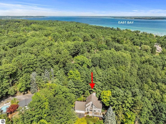 2127 E Timberlane Dr, Traverse City, MI 49686 - birds eye view of property with a view of trees and a water view