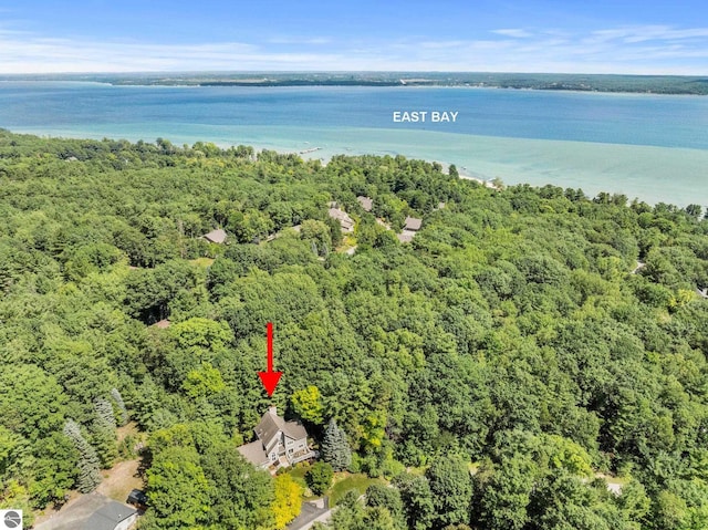 2127 E Timberlane Dr, Traverse City, MI 49686 - birds eye view of property with a wooded view and a water view