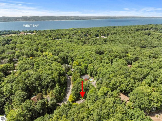 2127 E Timberlane Dr, Traverse City, MI 49686 - drone / aerial view featuring a view of trees and a water view