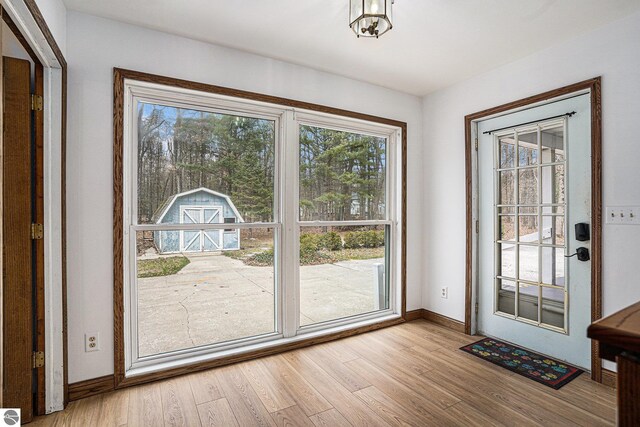 4676 W Mcmillan Rd, Muskegon, MI 49445 - doorway with baseboards and light wood finished floors
