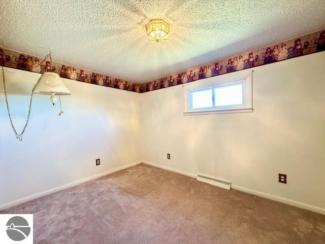 1705 S State Rd, Ithaca, MI 48847 - unfurnished room with a textured ceiling, carpet flooring, baseboards, and visible vents