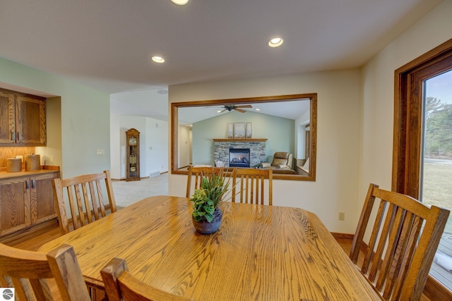 1339 Killdeer Ln, Kingsley, MI 49649 - dining room with recessed lighting, a fireplace, baseboards, and ceiling fan