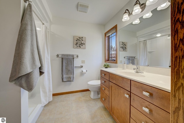 1339 Killdeer Ln, Kingsley, MI 49649 - bathroom with a shower with shower curtain, baseboards, tile patterned flooring, toilet, and visible vents