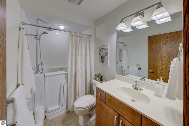 1339 Killdeer Ln, Kingsley, MI 49649 - bathroom with a shower with curtain, a bathing tub, toilet, a skylight, and tile patterned flooring