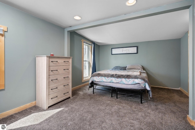 bedroom featuring recessed lighting, carpet floors, and baseboards