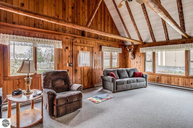 7726 Anway Dr, Battle Creek, MI 49014 - living room featuring a wealth of natural light, wooden walls, and baseboard heating