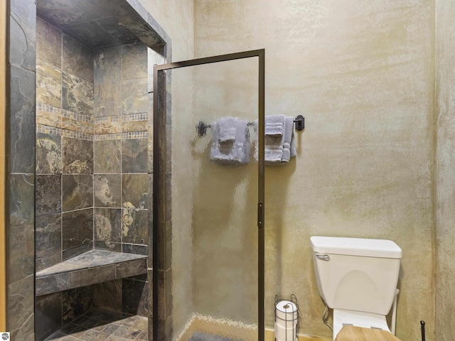 full bathroom with a shower stall and toilet