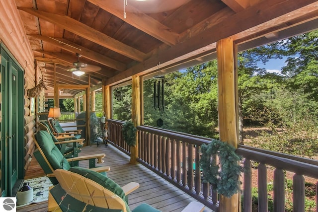 wooden deck with ceiling fan
