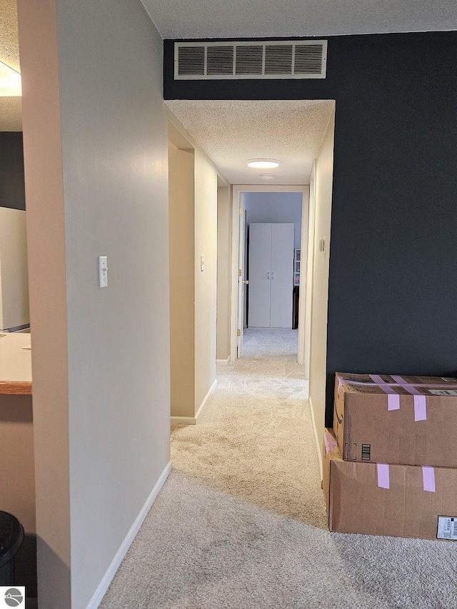 100 Fourth Ave Unit E-3, Tawas City, MI 48763 - corridor featuring a textured ceiling, carpet, visible vents, and baseboards