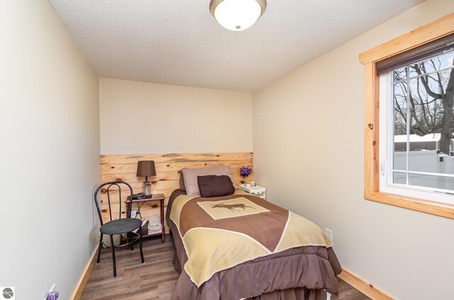 3901 W Thendara Dr, Gladwin, MI 48624 - bedroom featuring wood finished floors, a textured ceiling, and baseboards