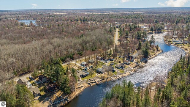 3901 W Thendara Dr, Gladwin, MI 48624 - bird's eye view featuring a wooded view and a water view