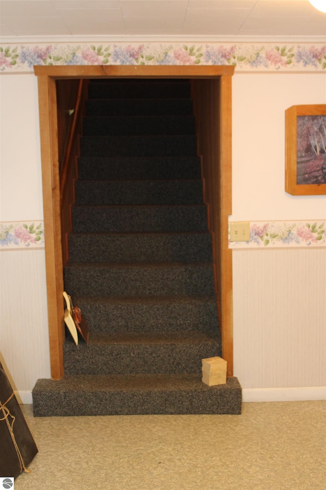 stairway with wainscoting