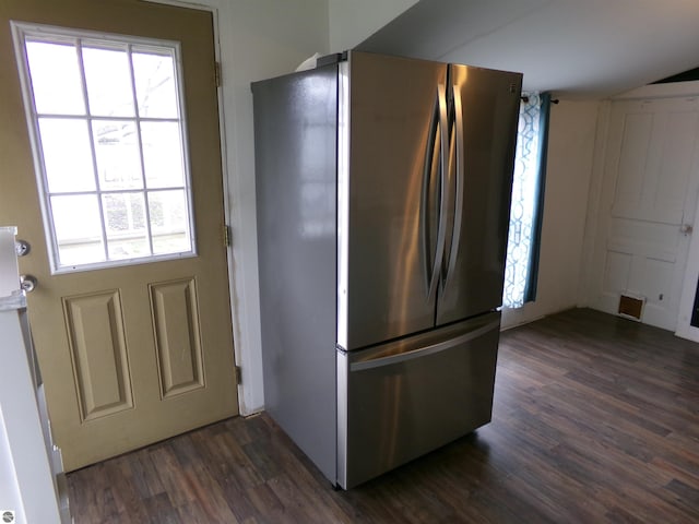 116 N Main St, Saint Louis, MI 48880 - kitchen featuring dark wood-type flooring, freestanding refrigerator, and plenty of natural light