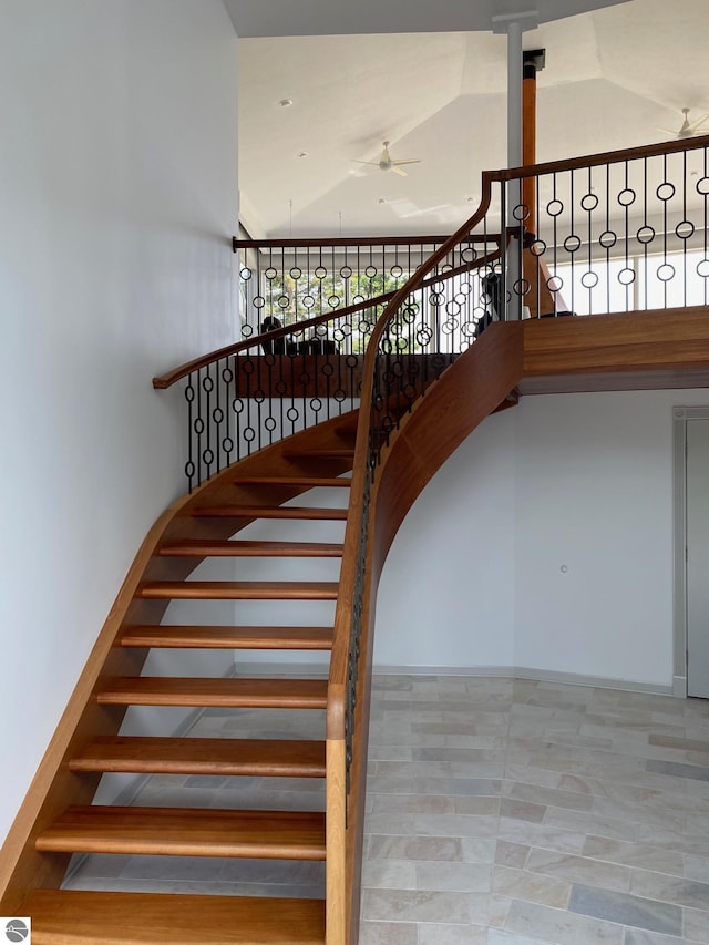 5343 Michibay Dr, Manistique, MI 49854 - stairs featuring a ceiling fan
